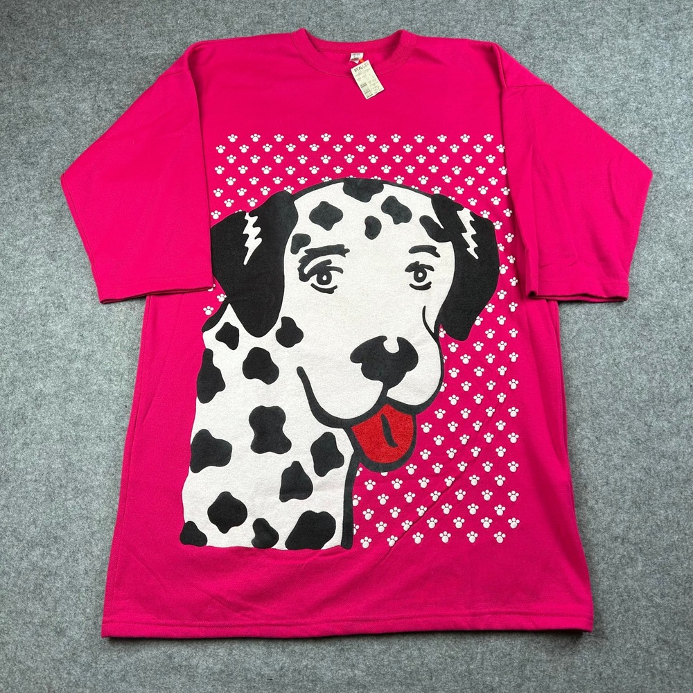 VTG 90s Dalmatian Puppy Oversized Shirt Sweatshirt Pink Deadstock OSFM Acrilan